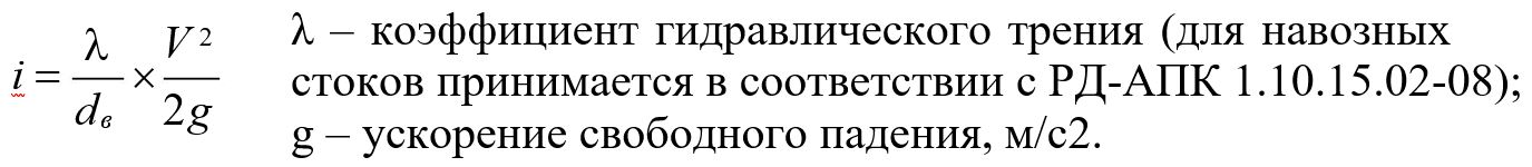 Величина потерь напора на единицу длины