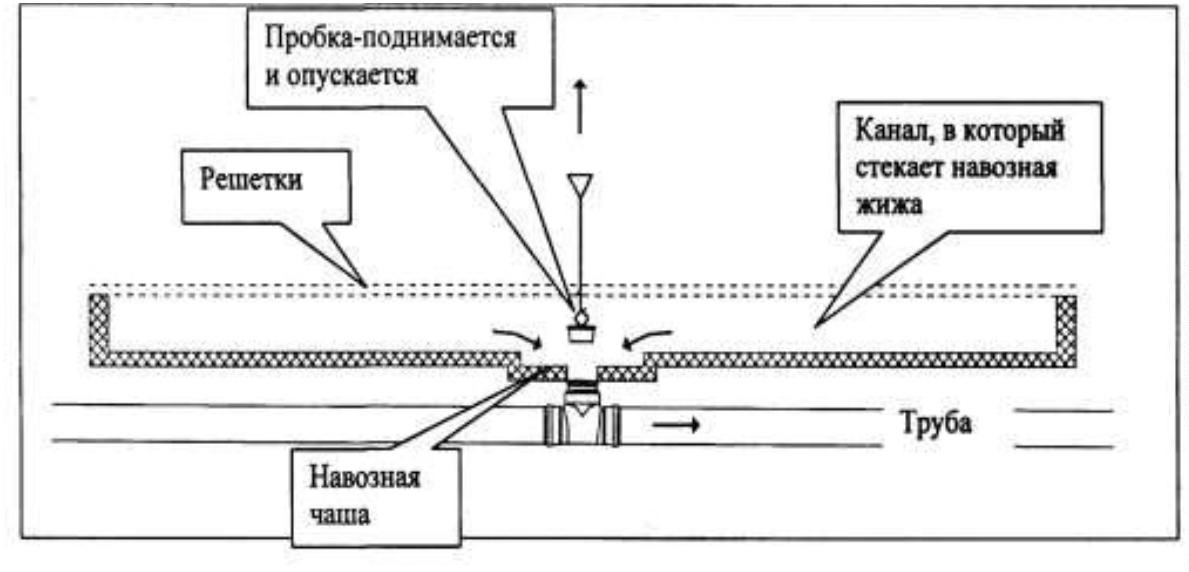 Принципиальная схема навозосборной ванны системы навозоудаления